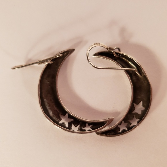 Vintage 1970s Drop Dangle Moon & Stars Earrings - Picture 4 of 6